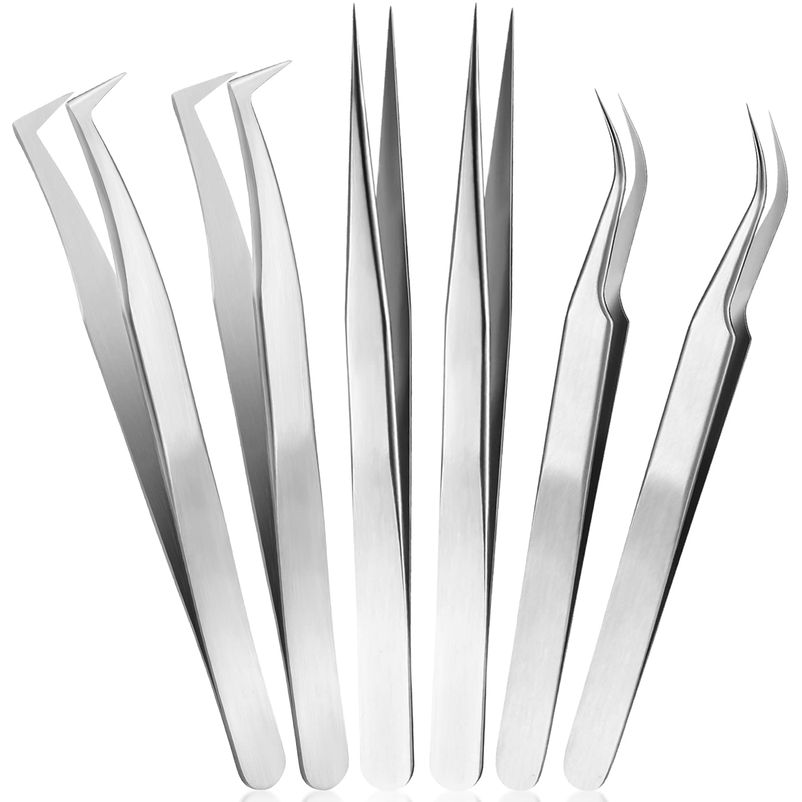 Mudder six piece eyelash tweezers set with straight tips for precise lash isolation