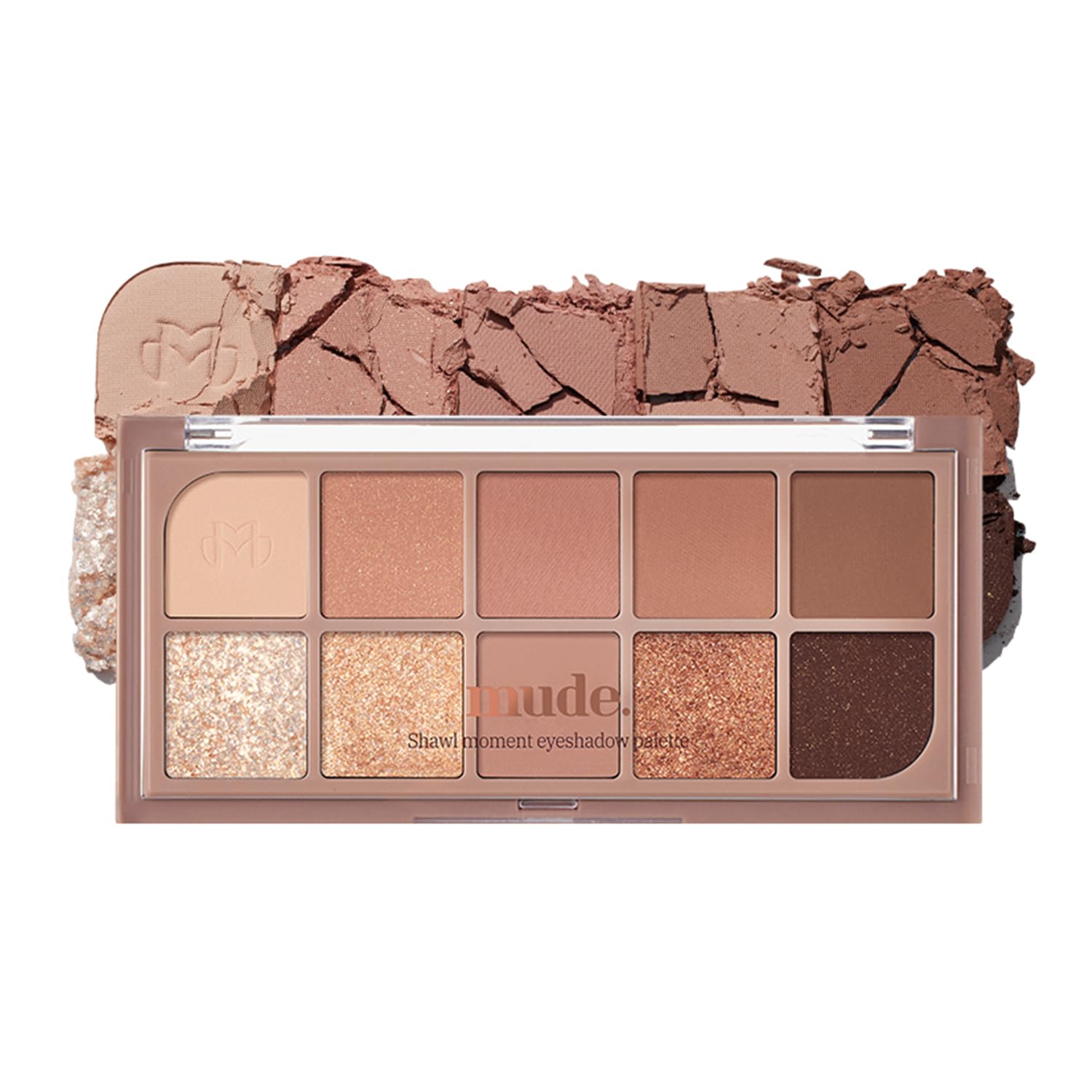 mude Shawl Moment Eyeshadow Palette with matte, shimmer, glitter shades for day-to-night looks
