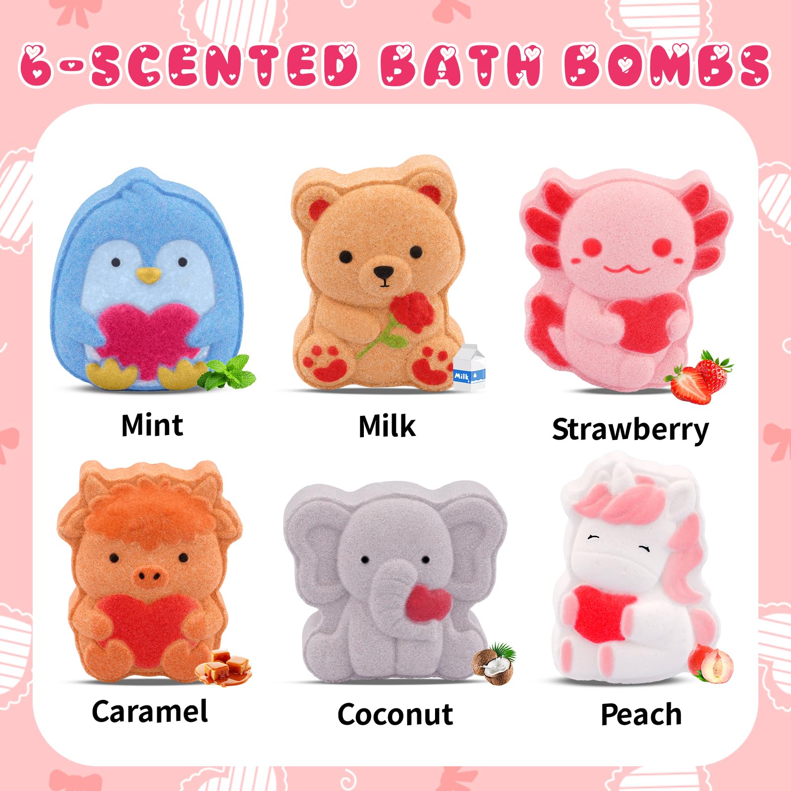 MUFEIRUO gift box of six animal-themed bath bombs for a thoughtful Valentine’s surprise
