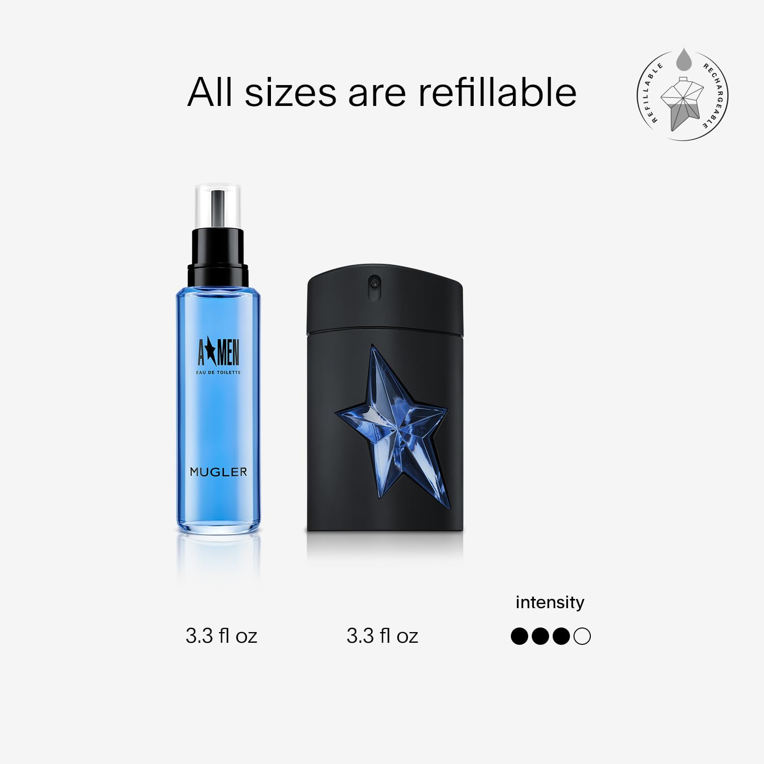 Mugler A*Men refill bottle close-up: woody spice note emphasis