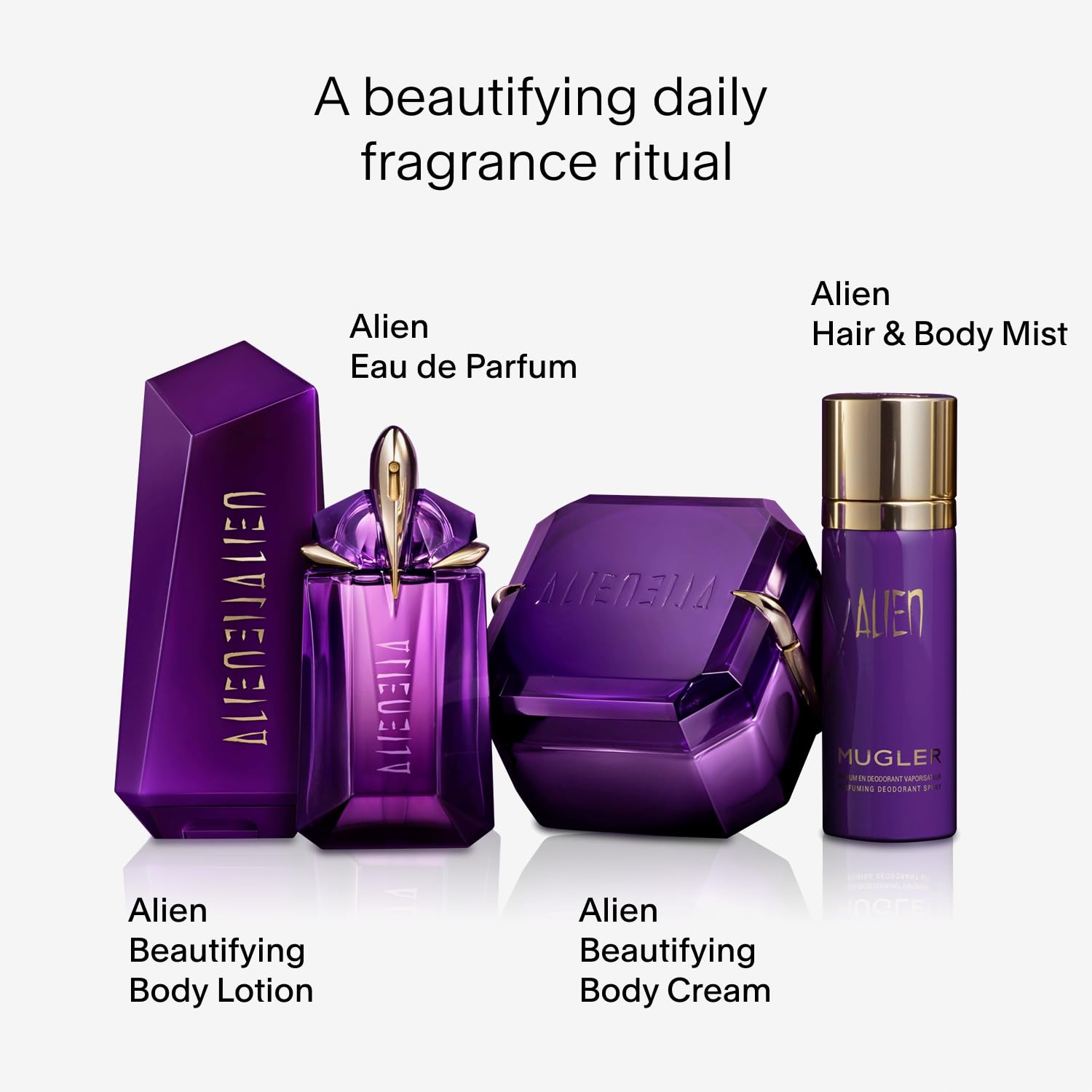 Applying Mugler Alien lotion to damp skin after shower for hydration