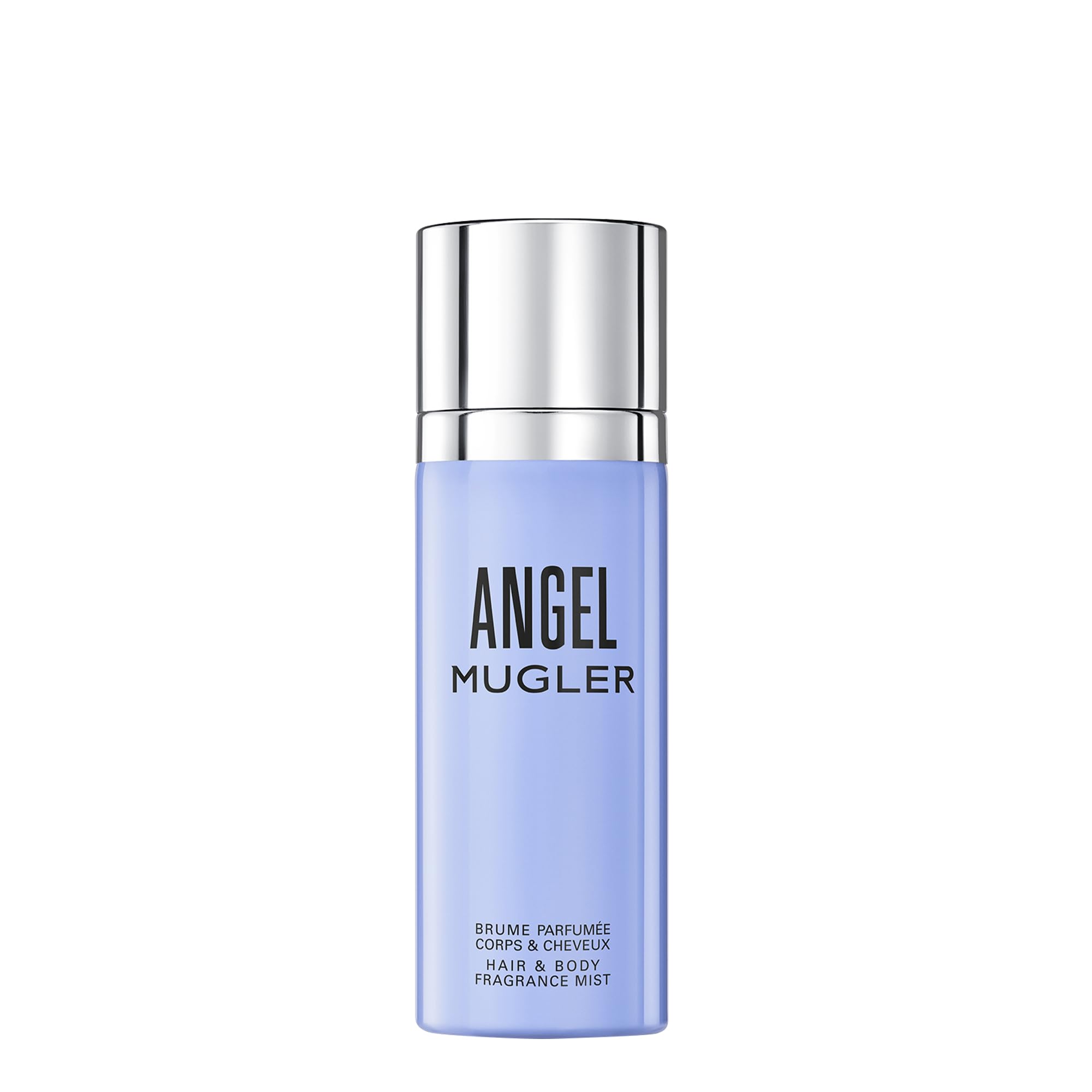 Mugler Angel Hair & Body Mist bottle releasing a light, lasting scent.