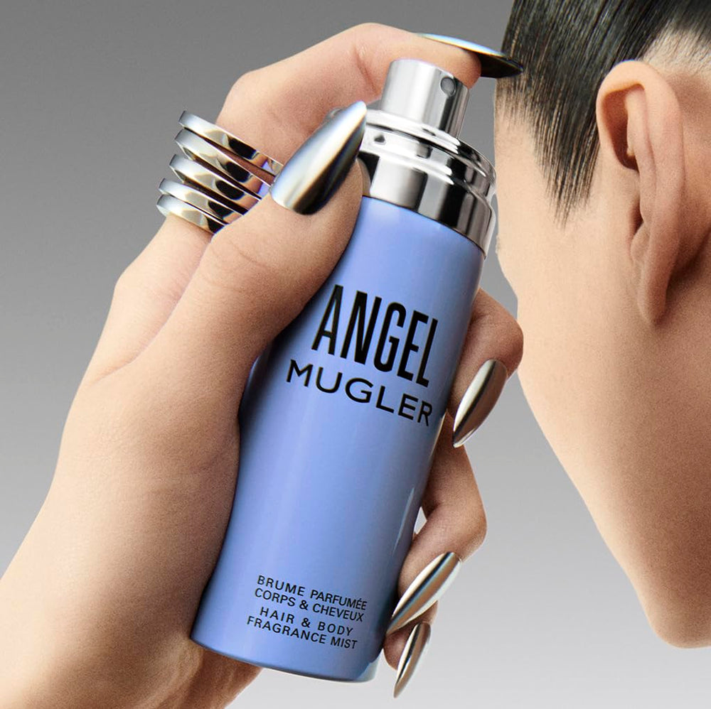 Mugler Angel Hair & Body Mist on skin delivers warm vanilla and patchouli appeal.