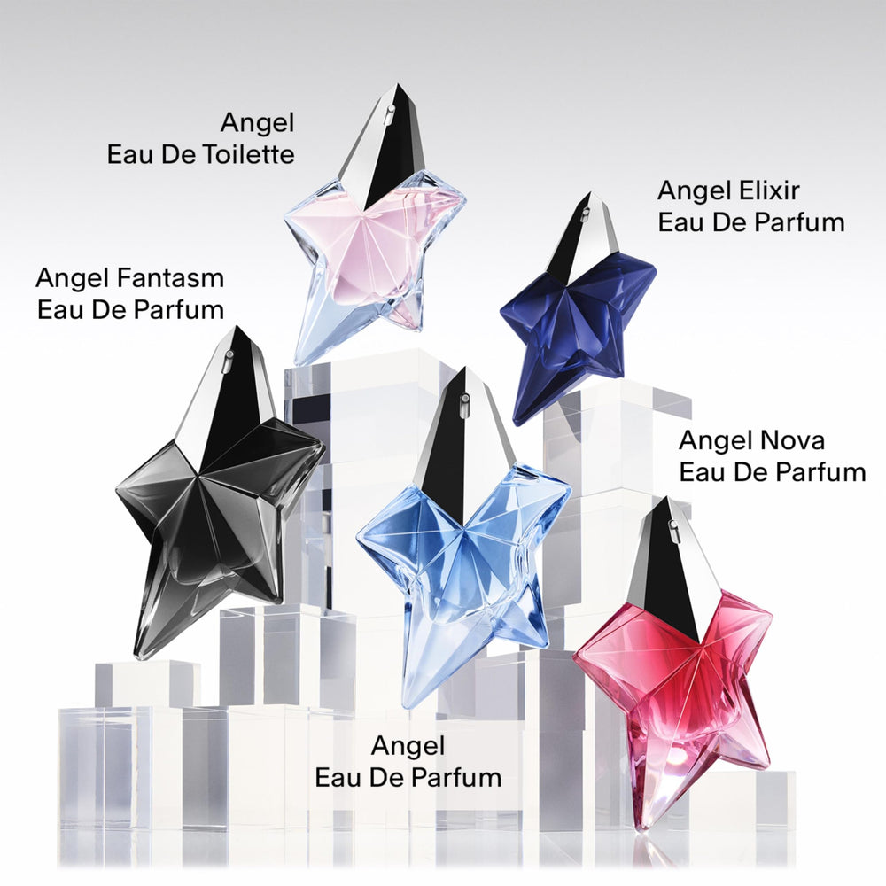 Mugler Angel Nova travel-size bottle demonstrates portable fragrance for travel.