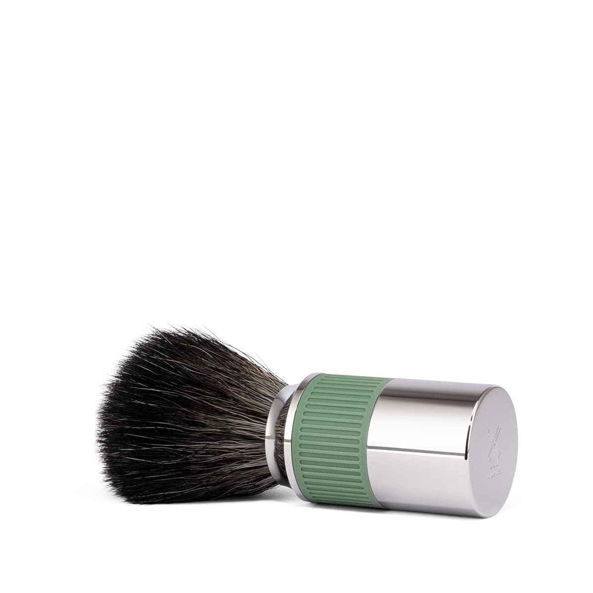 MÜHLE NEO close-up shows chrome finish and sage grip for precise shaving control.