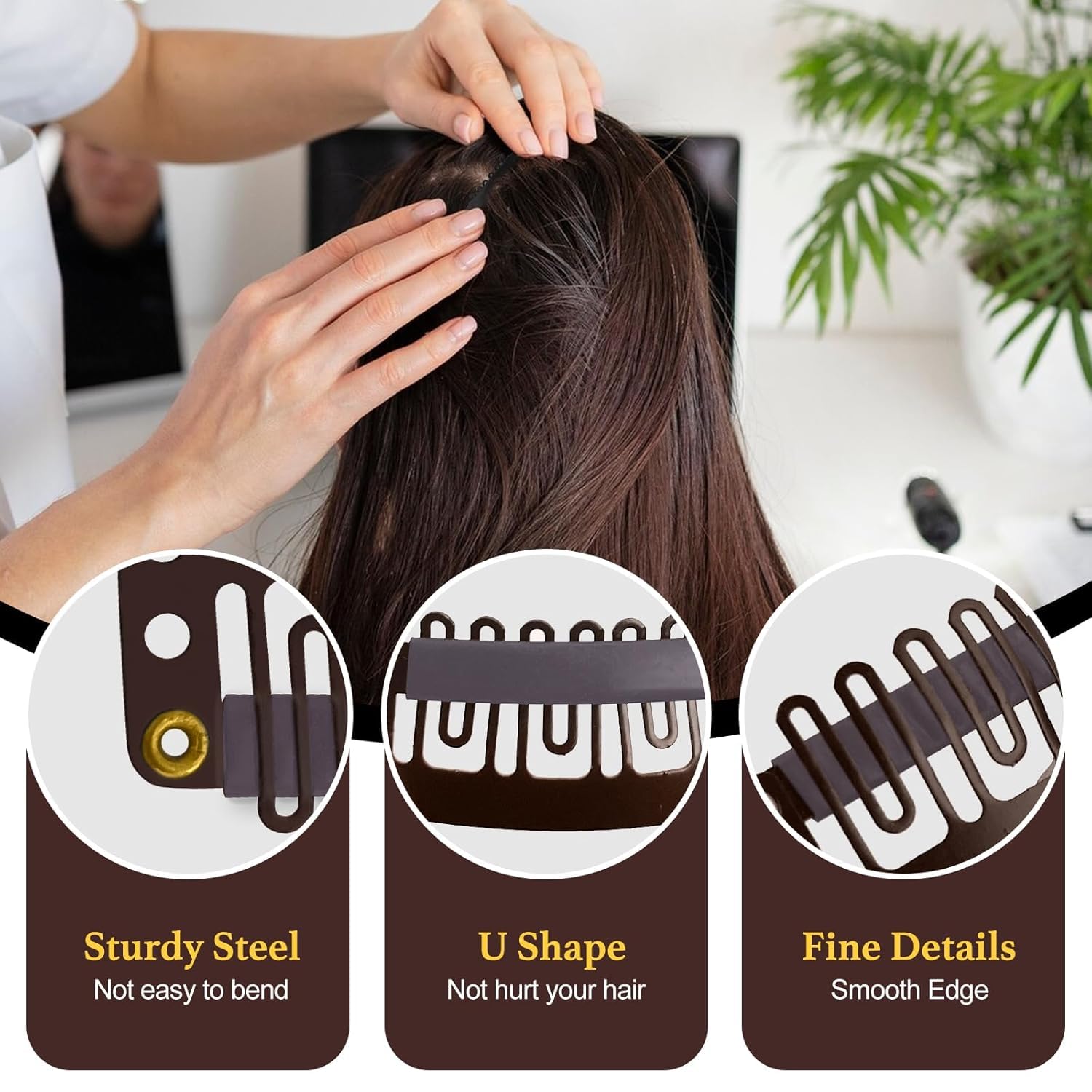 MUIIGOOD brown wig clip set for reliable attachment during DIY extensions.
