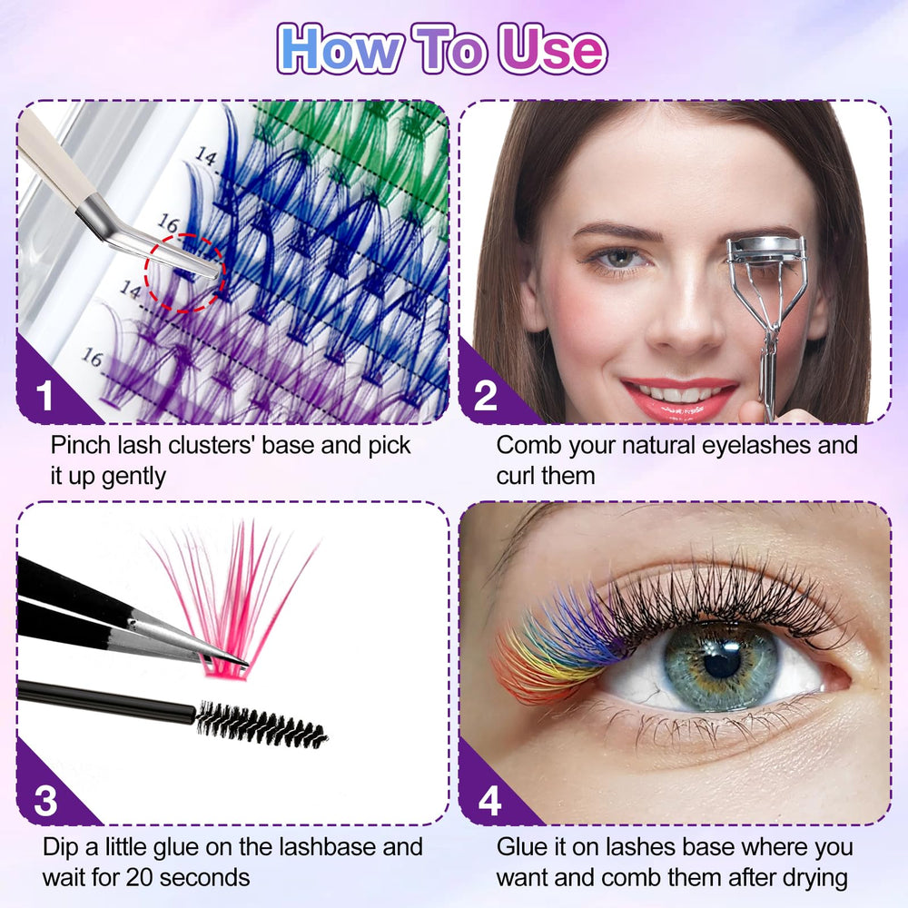 MUIIGOOD blue 14mm cluster lashes create cool-toned looks.