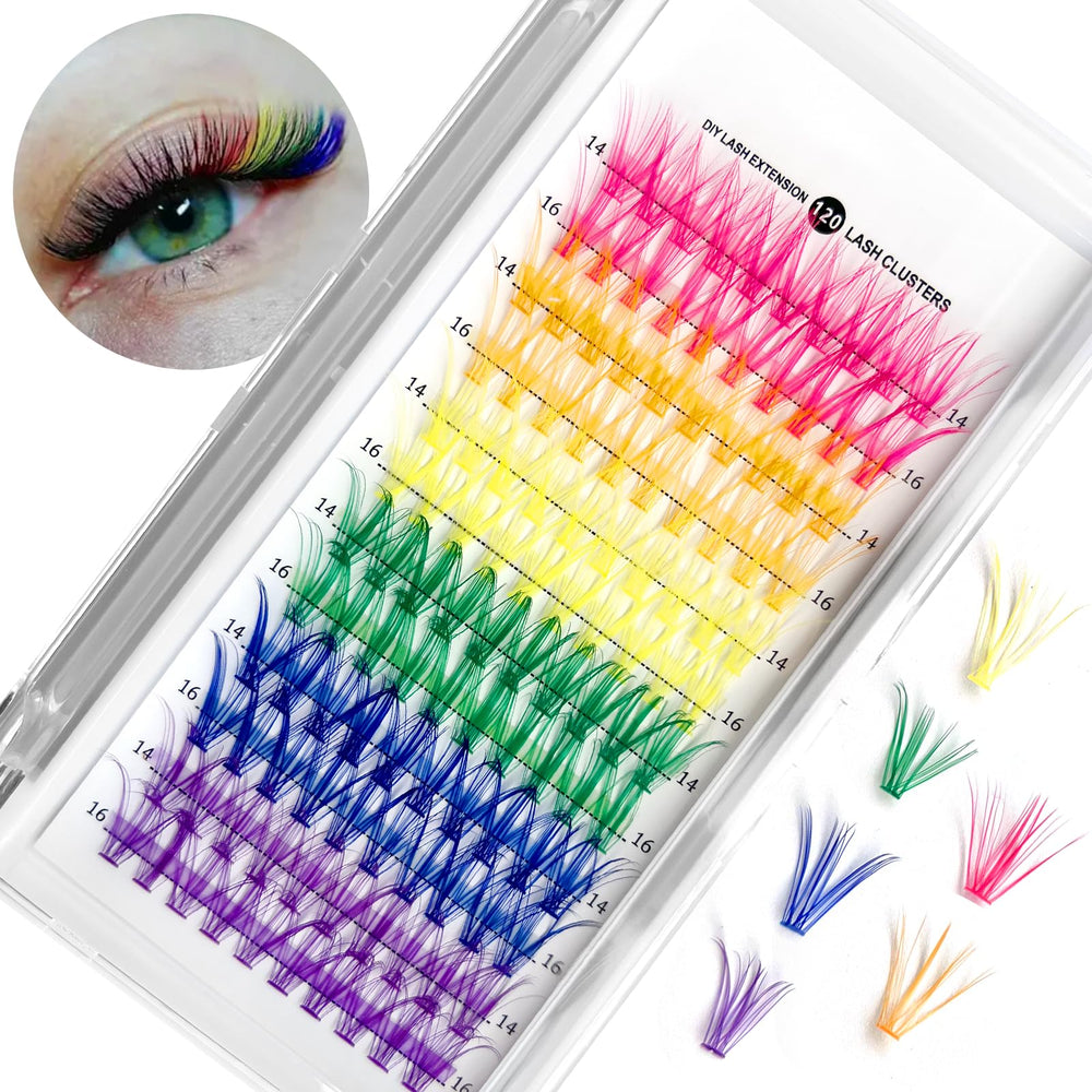 MUIIGOOD pink 14mm colorful cluster lashes for playful day looks.