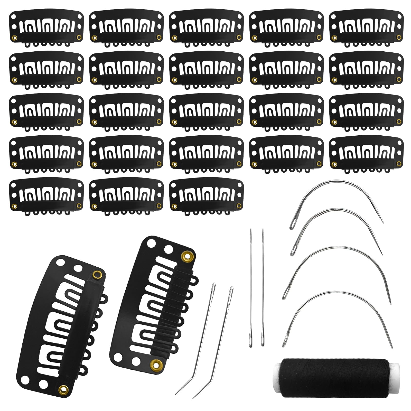 MUIIGOOD 32mm 6-teeth wig clips with rubber grip for secure extensions.
