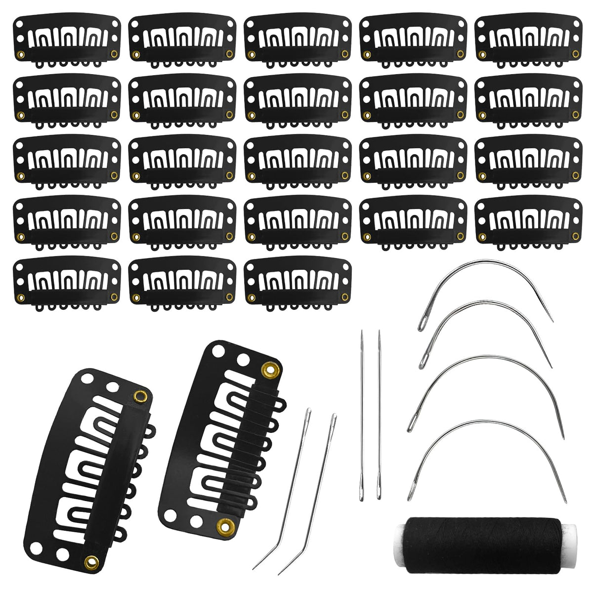MUIIGOOD 32mm 6-teeth wig clips with rubber grip for secure extensions.