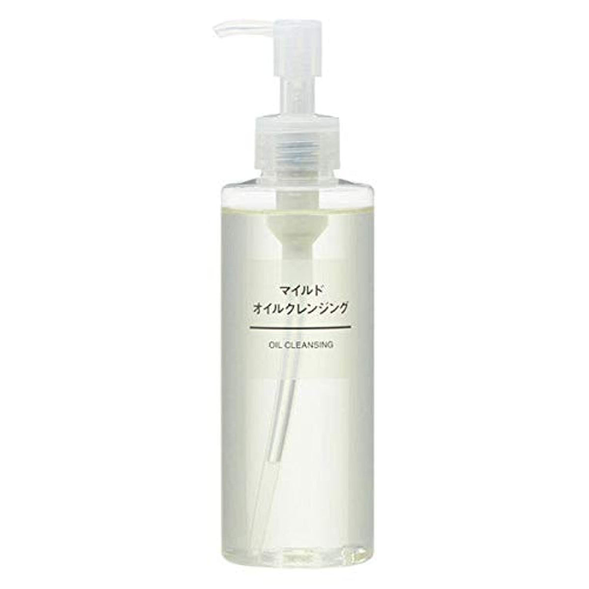 MUJI Mild Cleansing Oil bottle close-up, lightweight formula for makeup removal.
