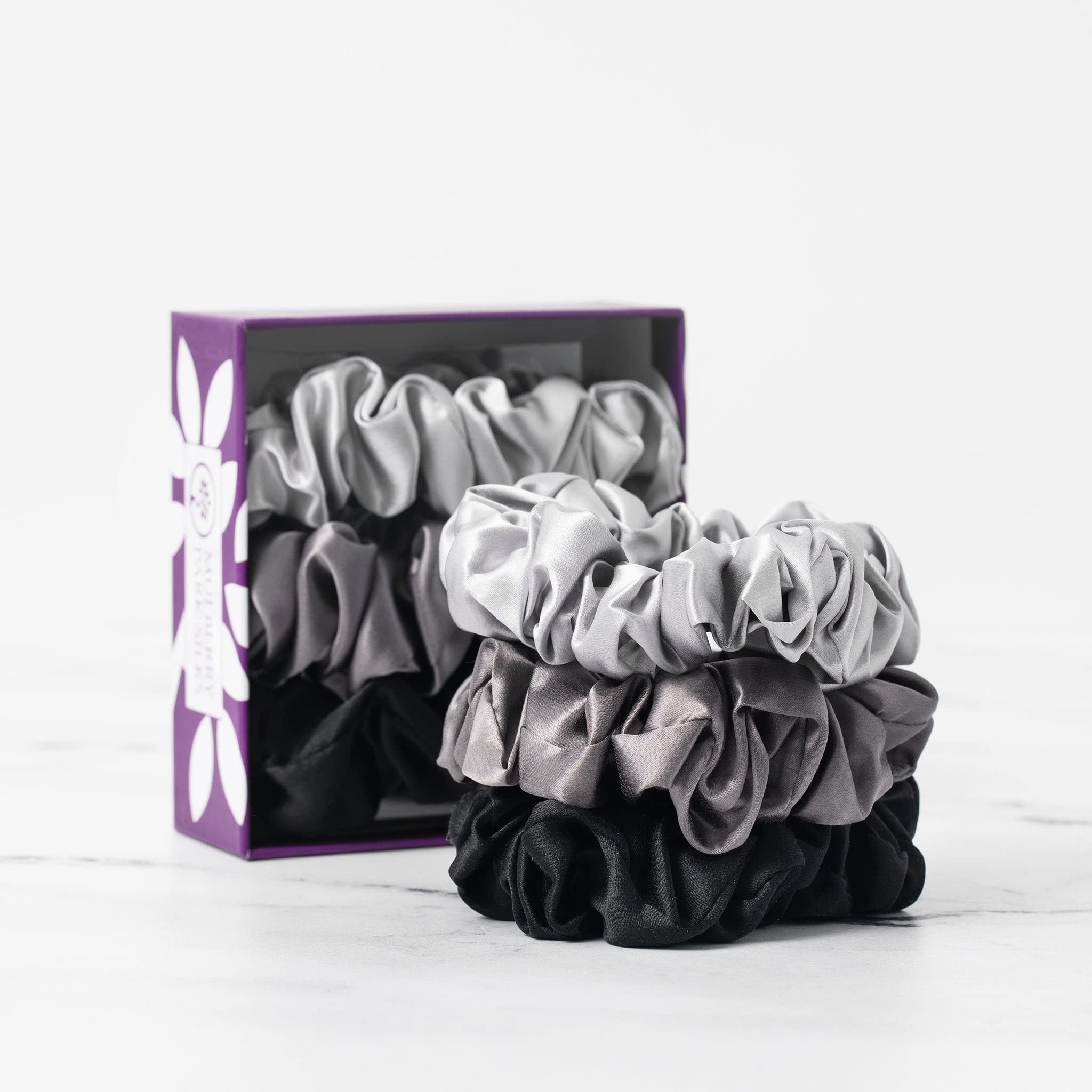 Mulberry Park Silks 3-pack scrunchies in 100% pure silk for gentle hair care