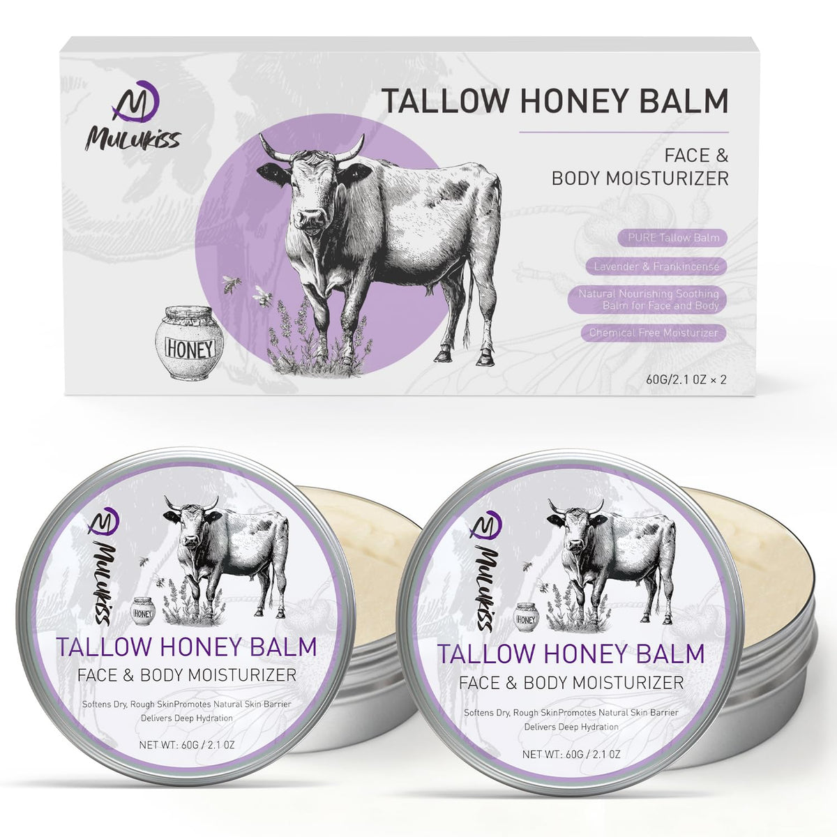 Mulukiss beef tallow face moisturizer jar for rich, non-greasy hydration.