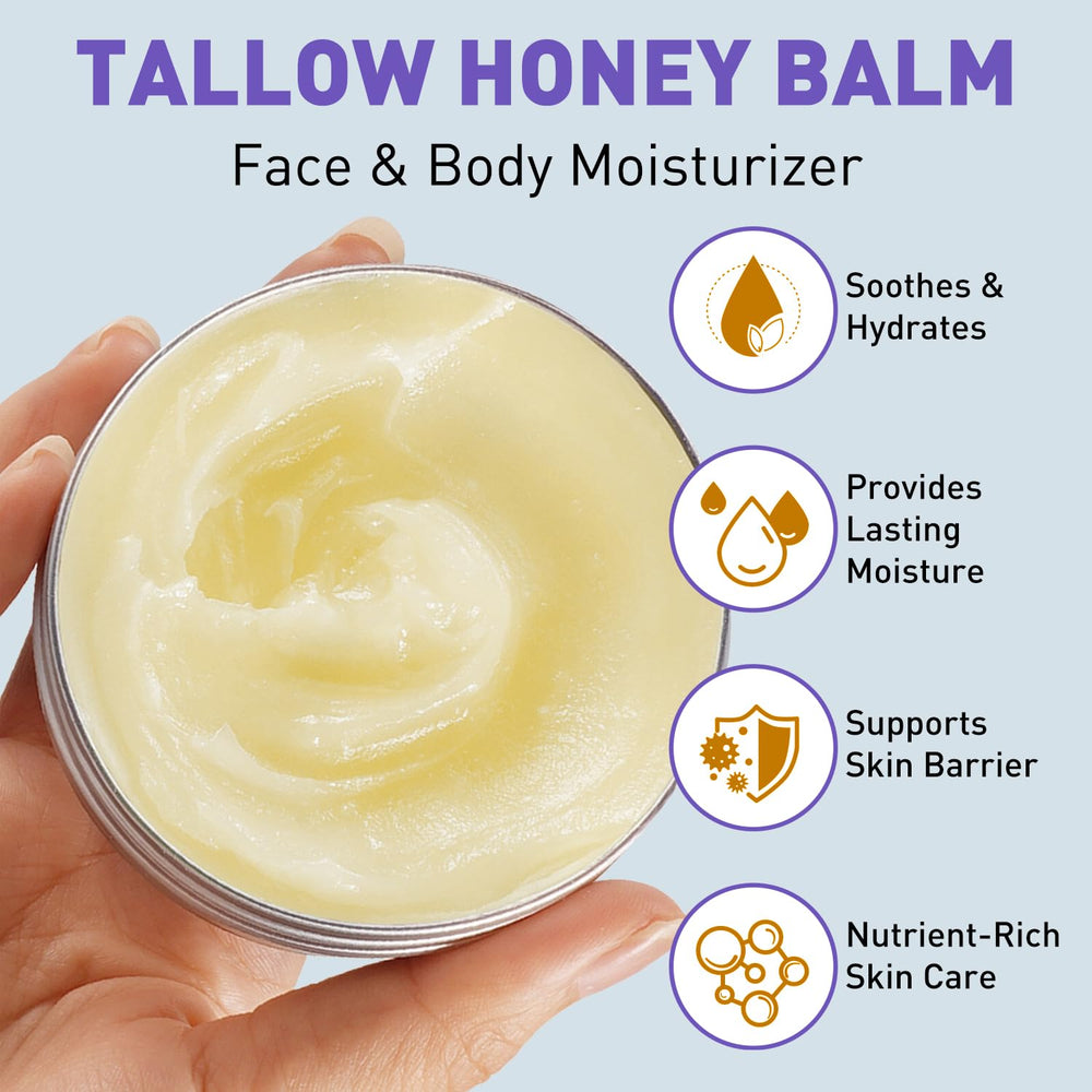 Mulukiss grass-fed tallow honey balm pack highlighting natural skincare.