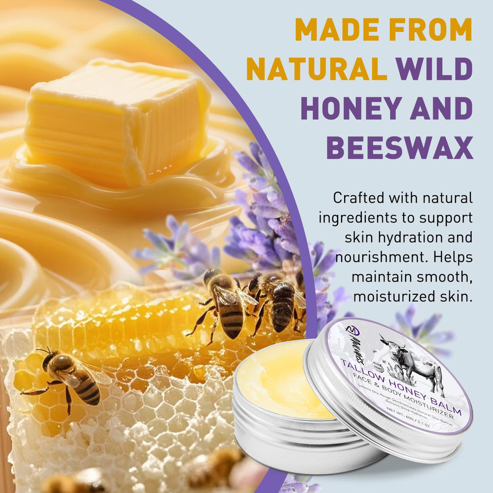 Mulukiss honey lavender balm close-up showing creamy texture for dry skin.
