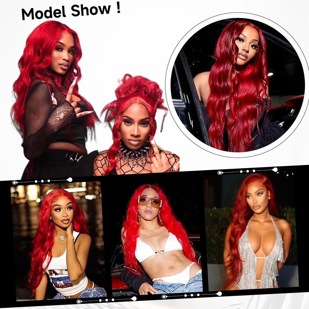 Mululi red wig 13x4 HD lace front close-up showing natural hairline and seamless scalp.