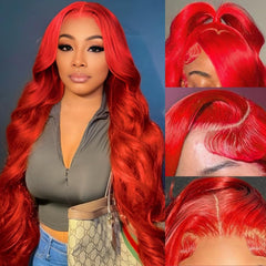 Mululi red 30-inch body wave lace front wig for daily wear and easy styling.