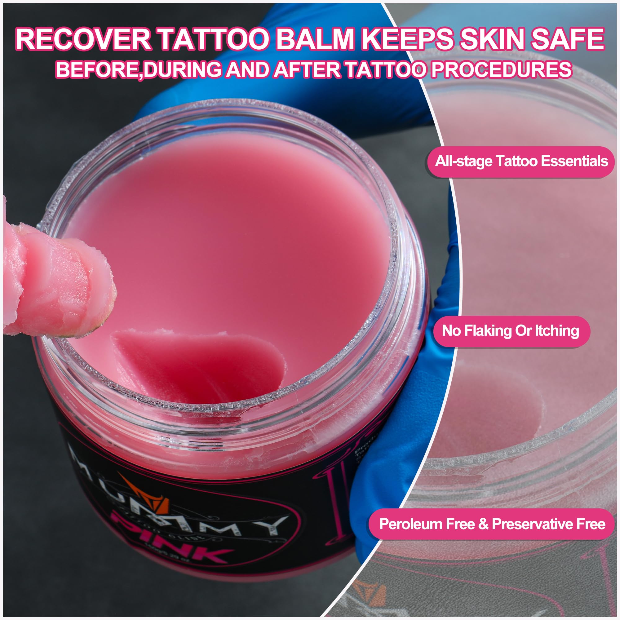 Mummy Tattoo Glide skin moisturizing focus supports hydration during healing.
