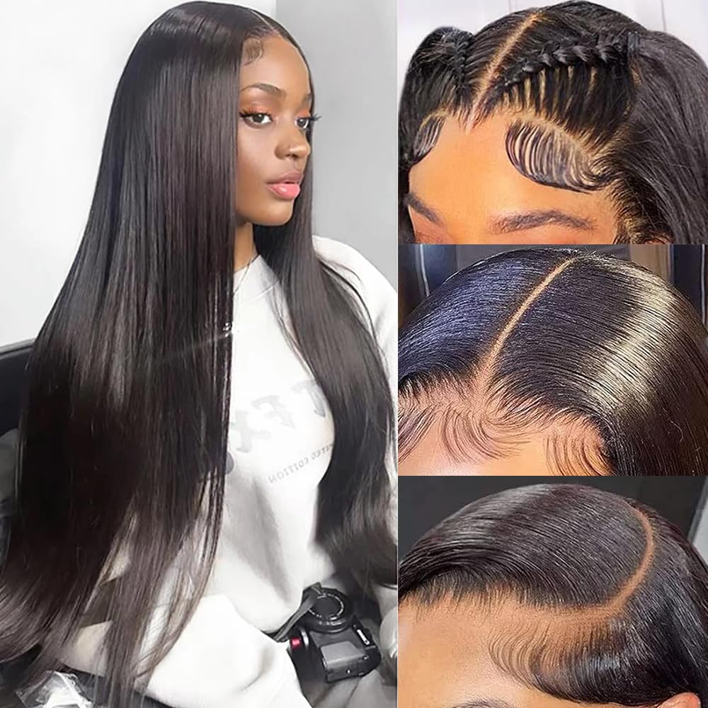 MUNONG 36 inch straight lace front wig showing full length and density for natural drama