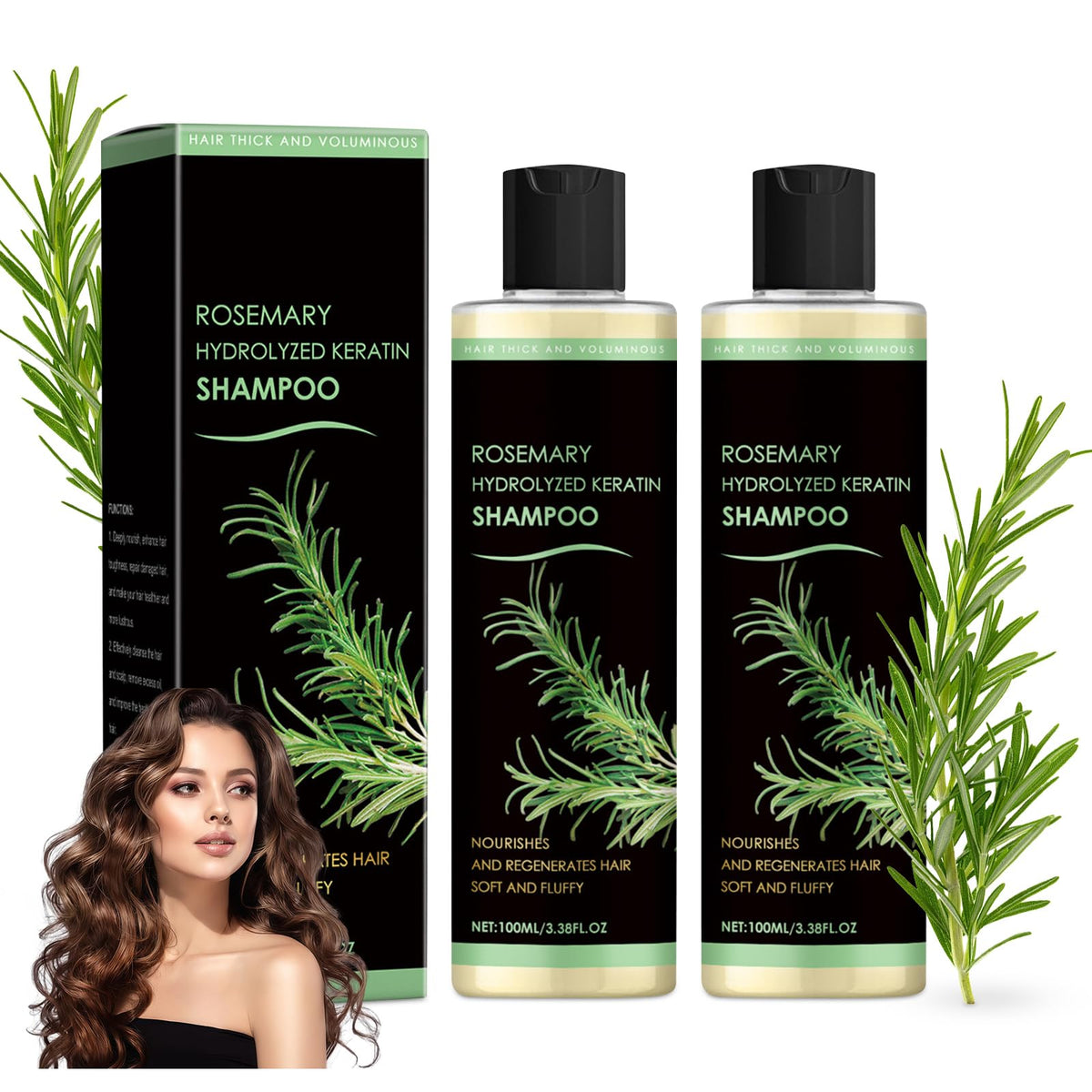Muoyid 2pc rosemary hydrolyzed keratin shampoo bottle reveals premium packaging for stronger hair