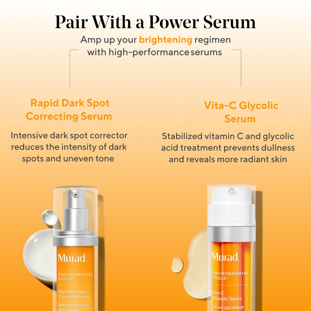 Murad City Skin Age Defense SPF 50 info graphic displays at-a-glance protection details.
