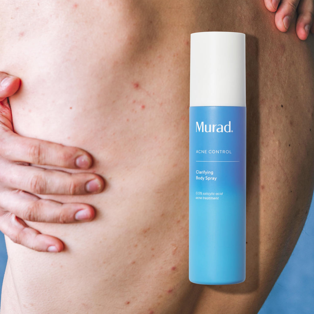 Murad Clarifying Body Spray back-application demonstrates coverage on difficult areas.