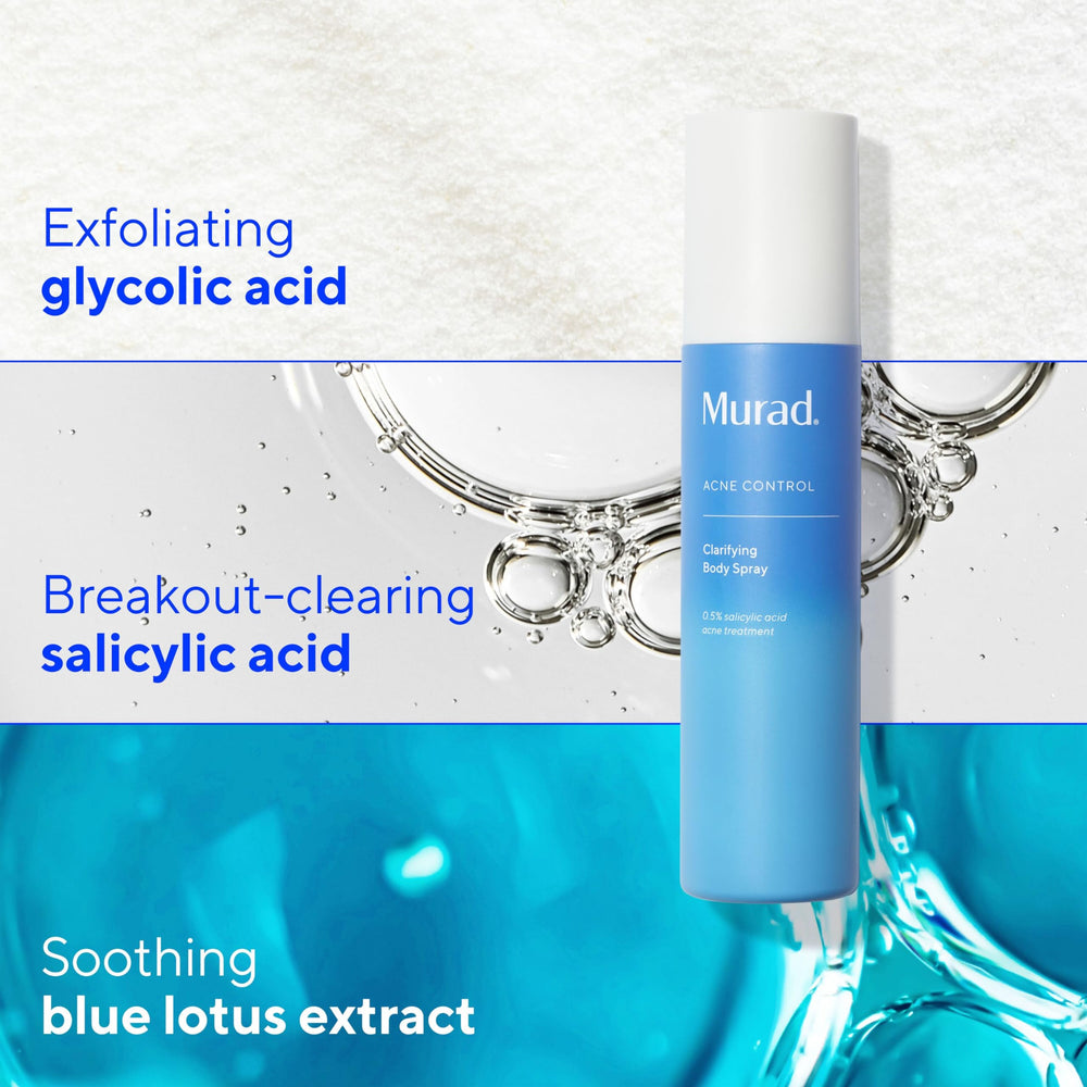 Murad Clarifying Body Spray fine mist sprays evenly on skin.