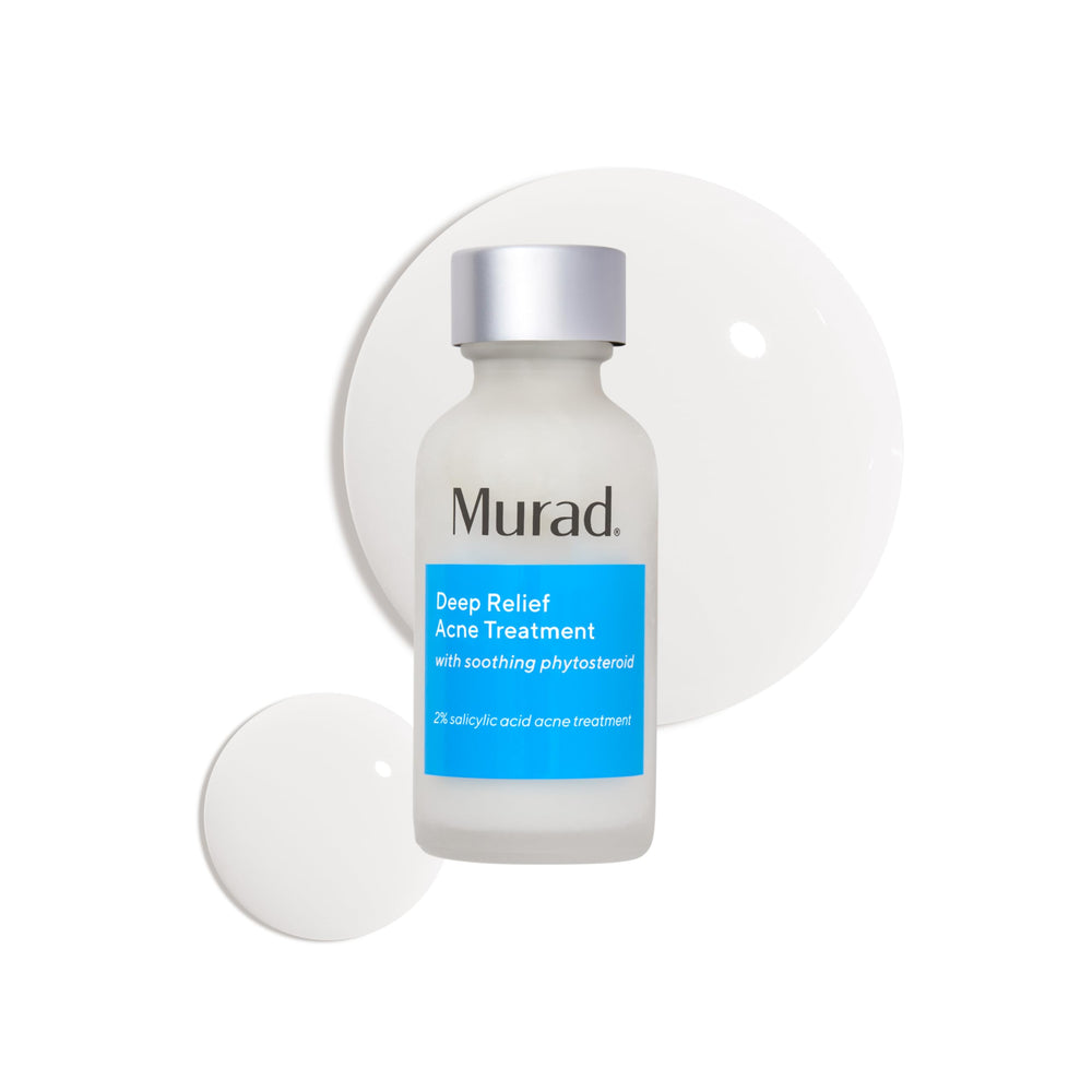 Murad Deep Relief bottle front view signaling targeted acne relief for inflamed skin.