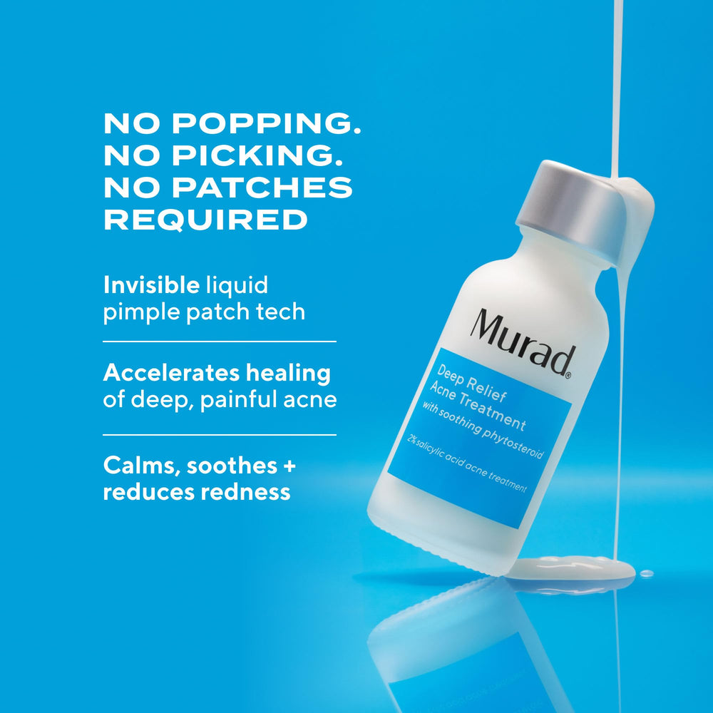 Cap and pump design enabling easy, controlled application of Murad Deep Relief to blemishes.