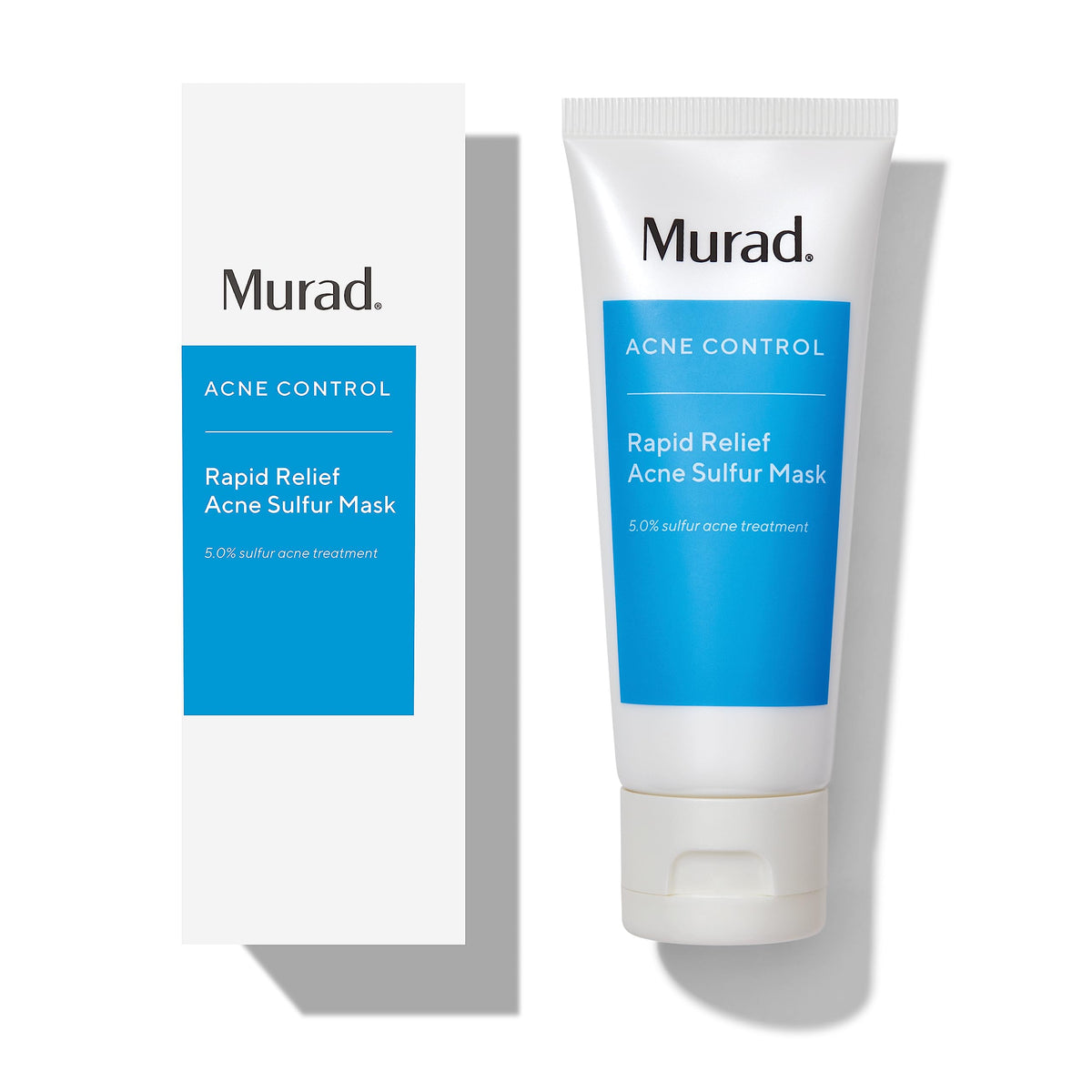 Murad Rapid Relief Acne Mask bottle close-up highlighting oil control benefit.