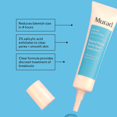 Murad Rapid Relief gel texture close-up highlights 2% salicylic acid action on pores.