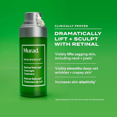 Murad Retinal ReSculpt application swatch shows creamy night serum.