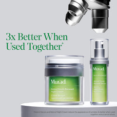 Murad Retinol Youth Renewal Serum on nightstand beside a night cream.