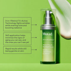 Murad Retinol Youth Renewal Serum swirl texture, rich and smooth for easy blending into skincare routine.