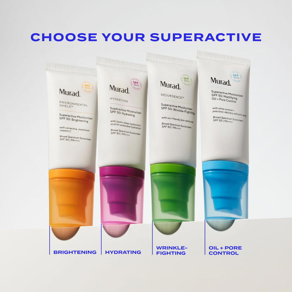 Murad Superactive Mattifying Oil bottle with pump highlights easy, mess-free use.