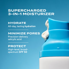 Murad Superactive Mattifying Oil SPF50 dispenser highlights fast-absorbing sunscreen protection.