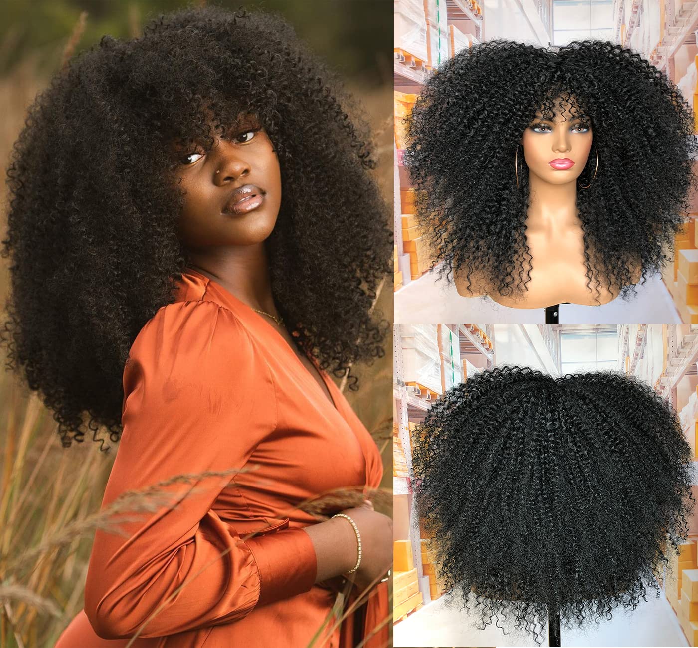 MURAMURA HAIR Afro kinky curly wig adds volume with comfortable 300g weight.