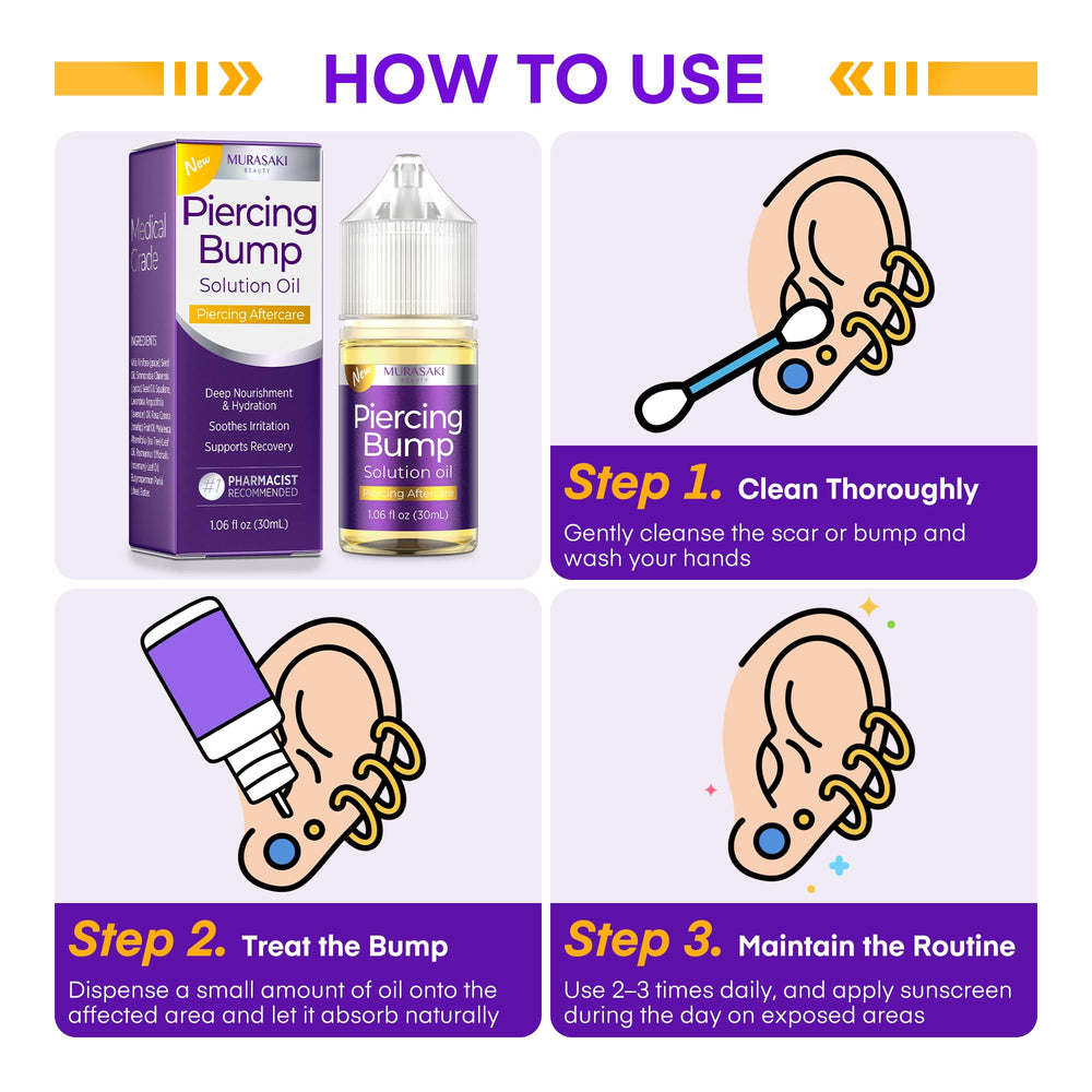Murasaki Beauty piercing-area application image showing targeted soothing for new piercings
