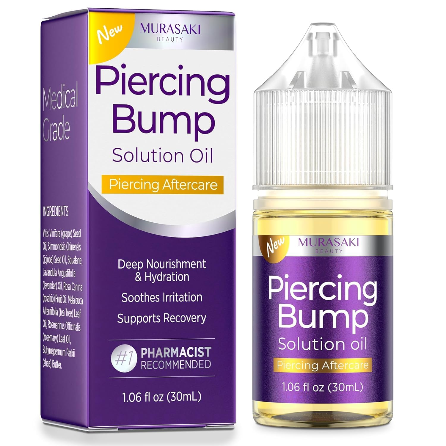 Murasaki Beauty piercing bump solution oil bottle 30ml for soothing irritation and healing support