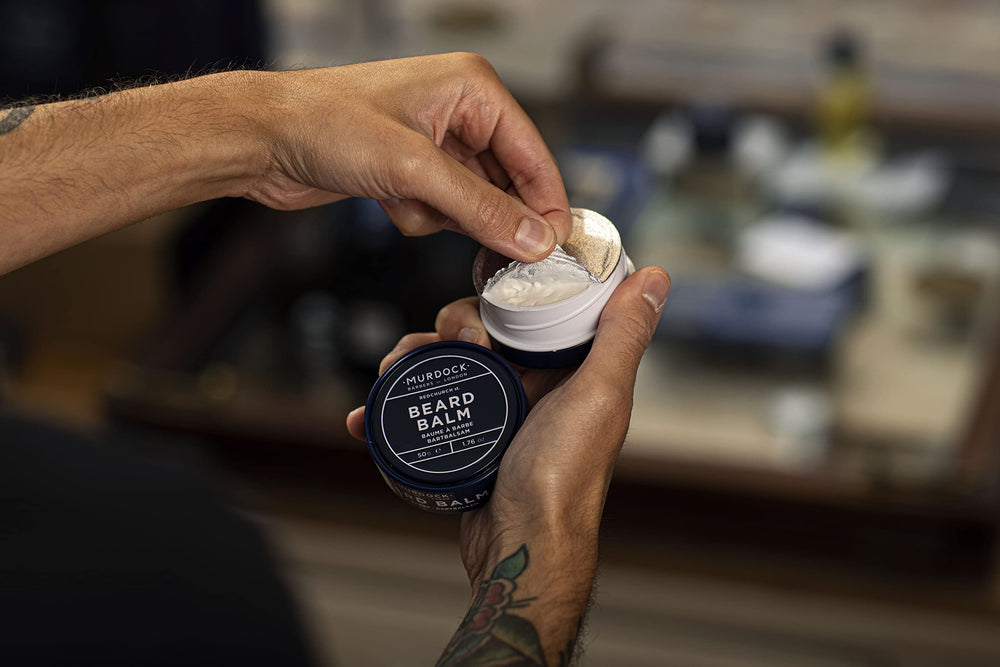 Murdock London barber-approved label signals professional grooming quality.