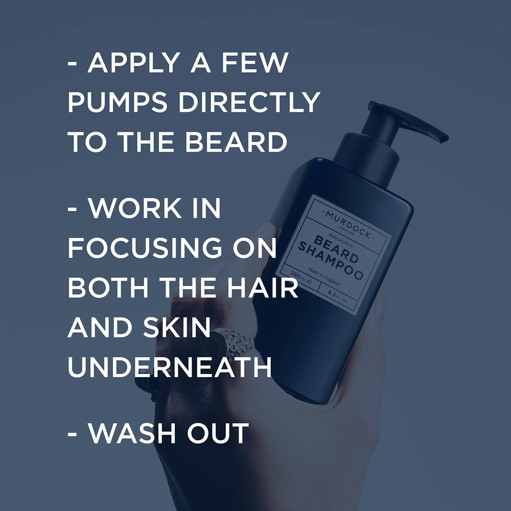 Murdock London bottle label highlights barbershop-approved formula.