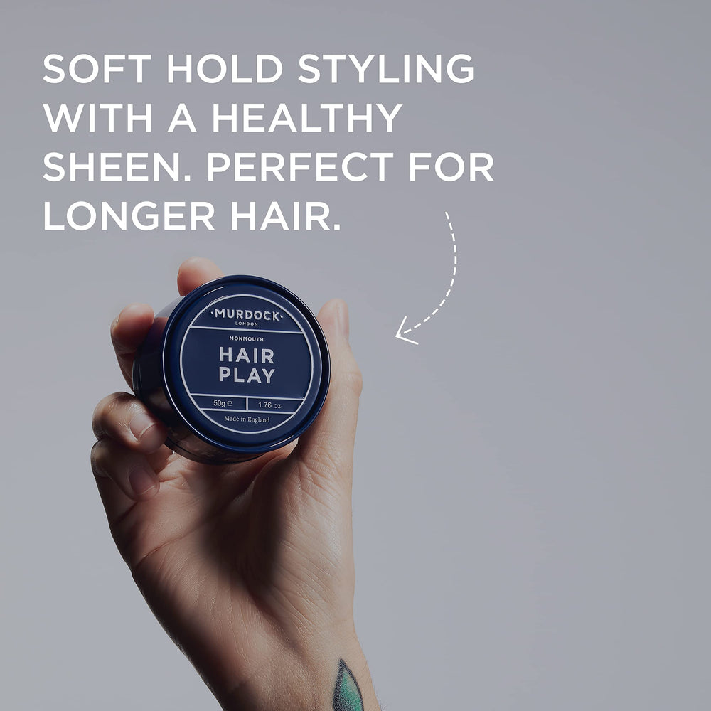 Murdock London Hair Play tin back view with labeling highlighting clean ingredients.