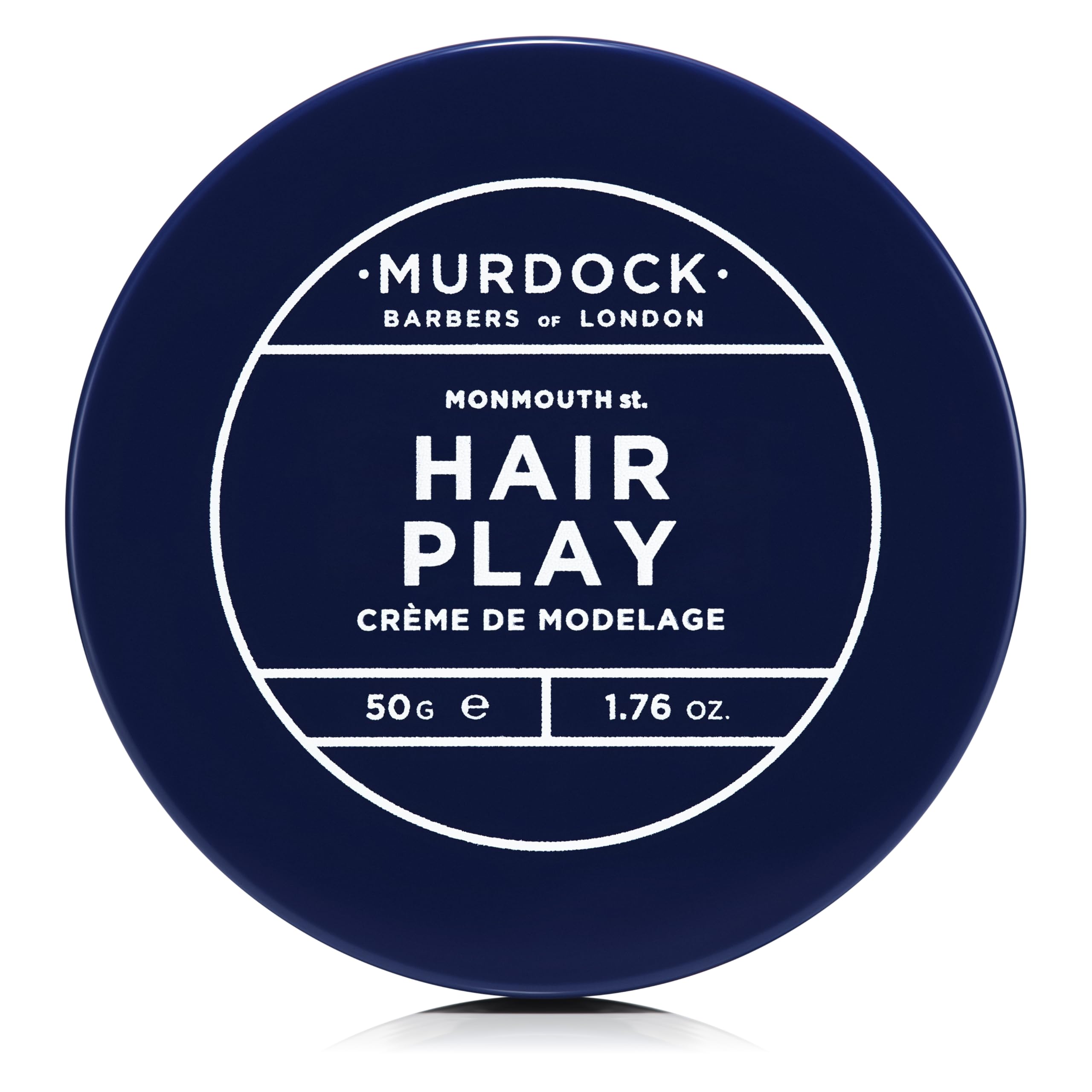 Murdock London Hair Play tin front view showing compact size for travel-ready styling.