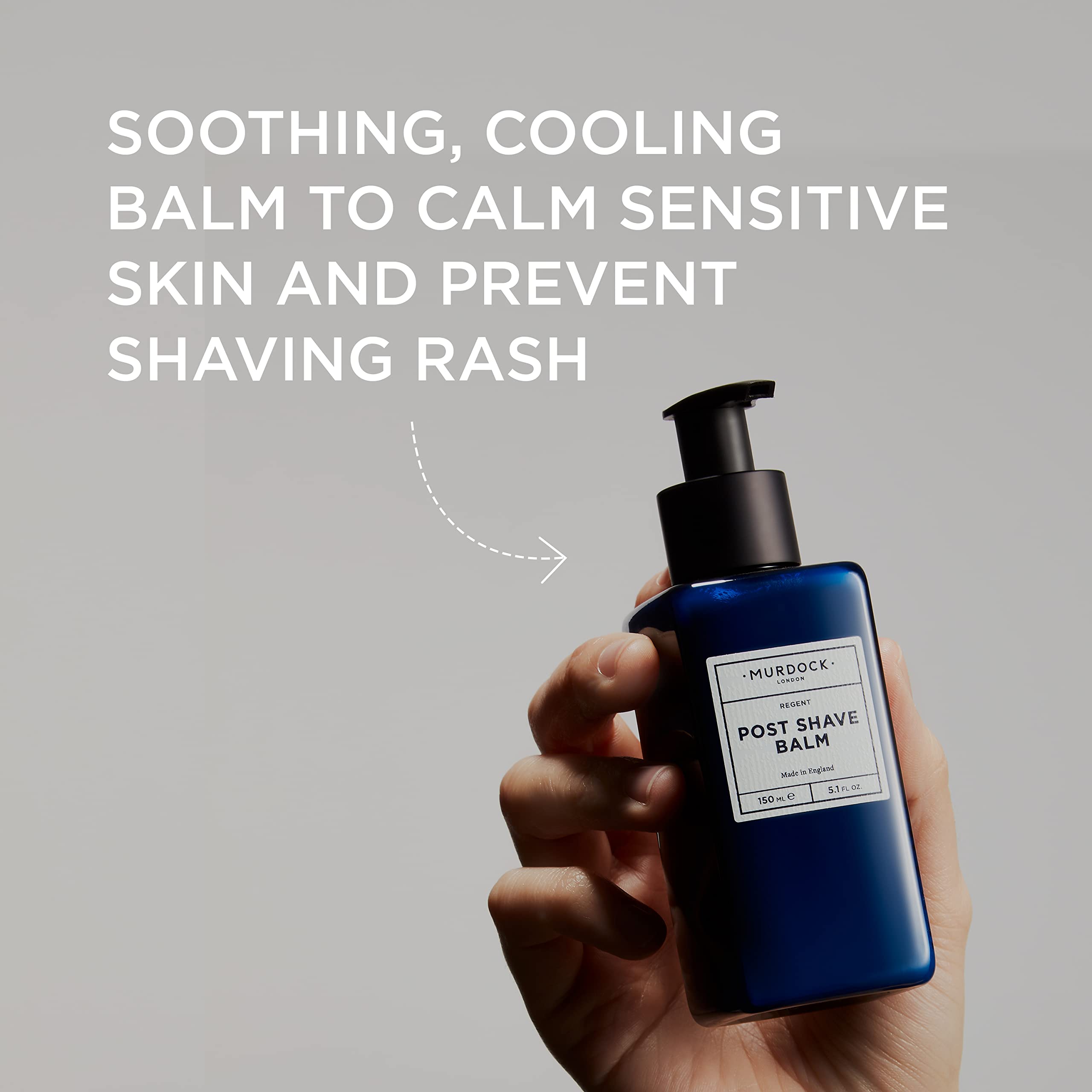 Murdock London Post Shave Balm label close-up highlighting calendula and menthol.