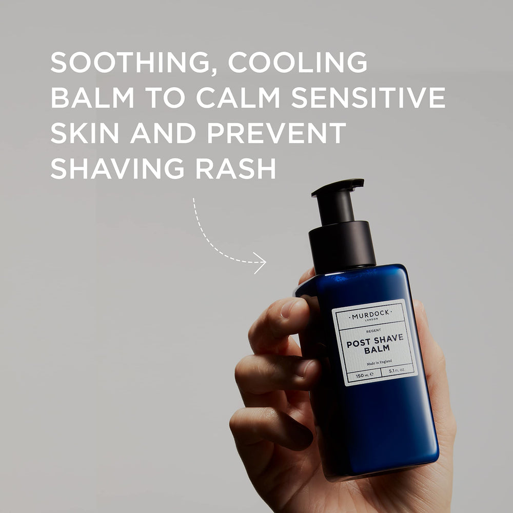 Murdock London Post Shave Balm label close-up highlighting calendula and menthol.