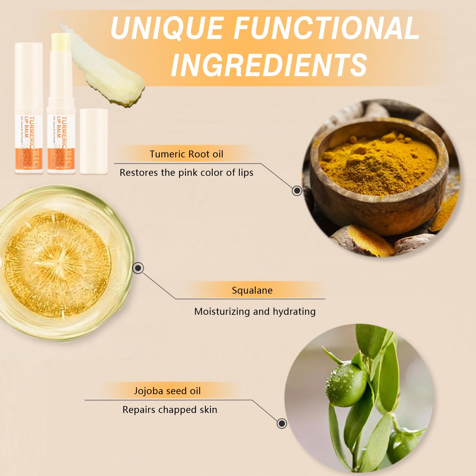 MUREND Turmeric Lip Balm on lips with a subtle pink tint and smooth finish