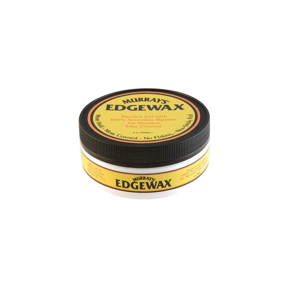 Murray's Edgewax jar close-up showing premium beeswax for edge control.