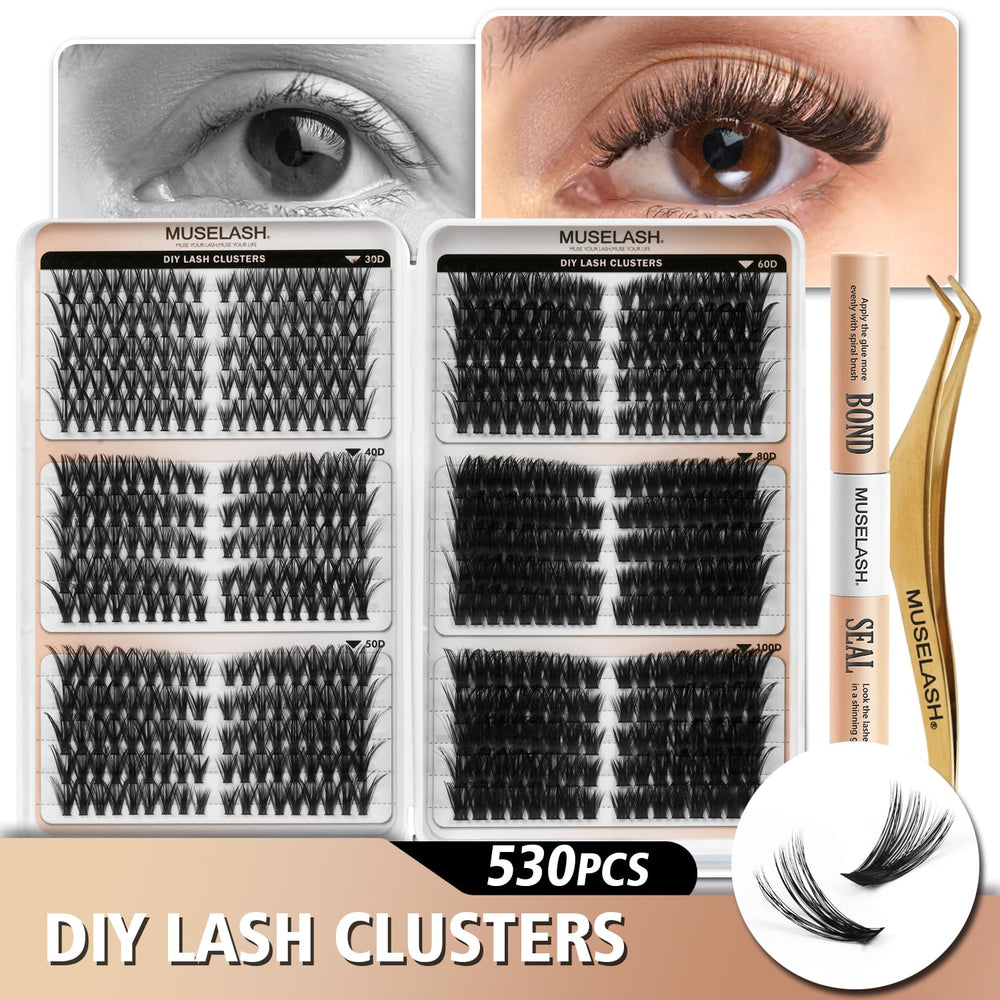 MUSELASH lash tweezers for precise placement during at home extensions.