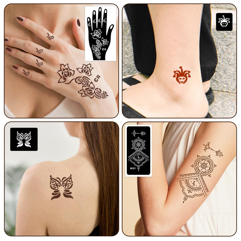 MuseLuxe Henna stencils face-design sample ideal for playful face paint looks.
