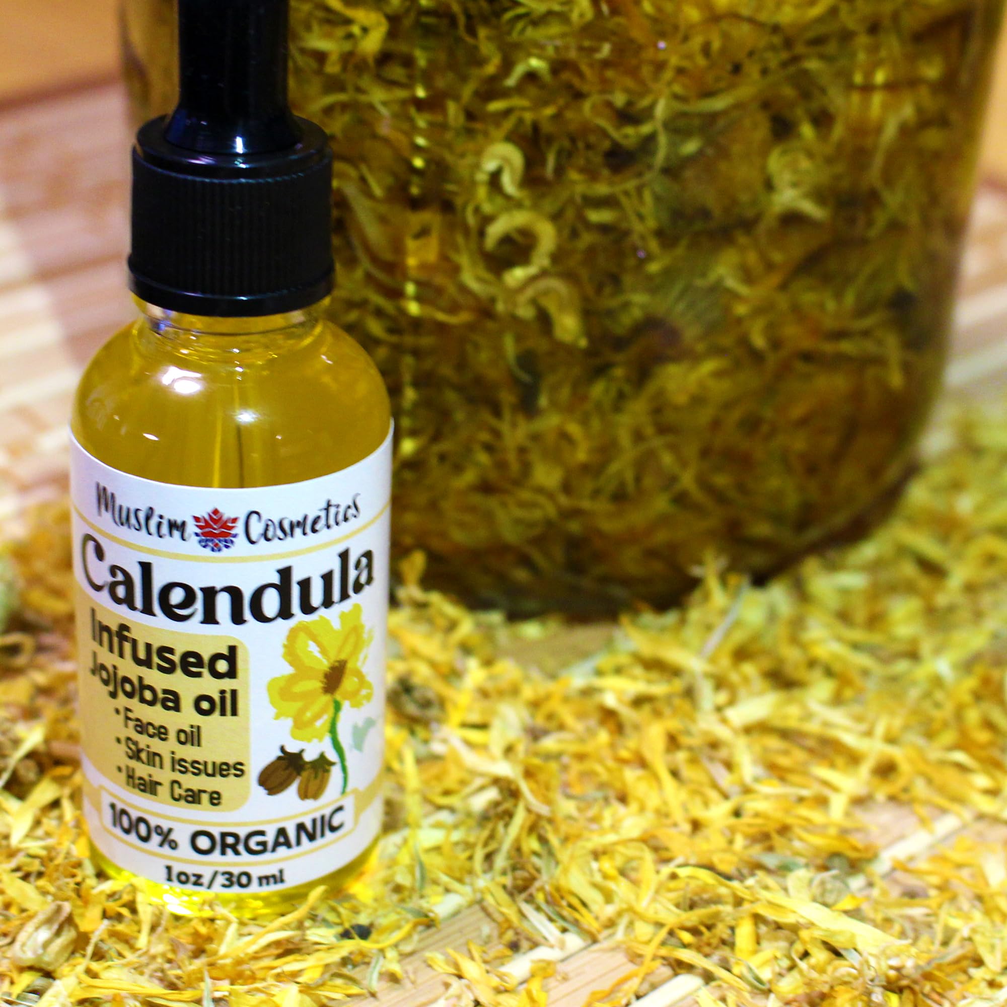 1oz Calendula Jojoba oil with dropper, ready for face, body, or hair.